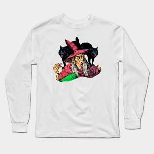 Terrible witch with demonic black cats Long Sleeve T-Shirt